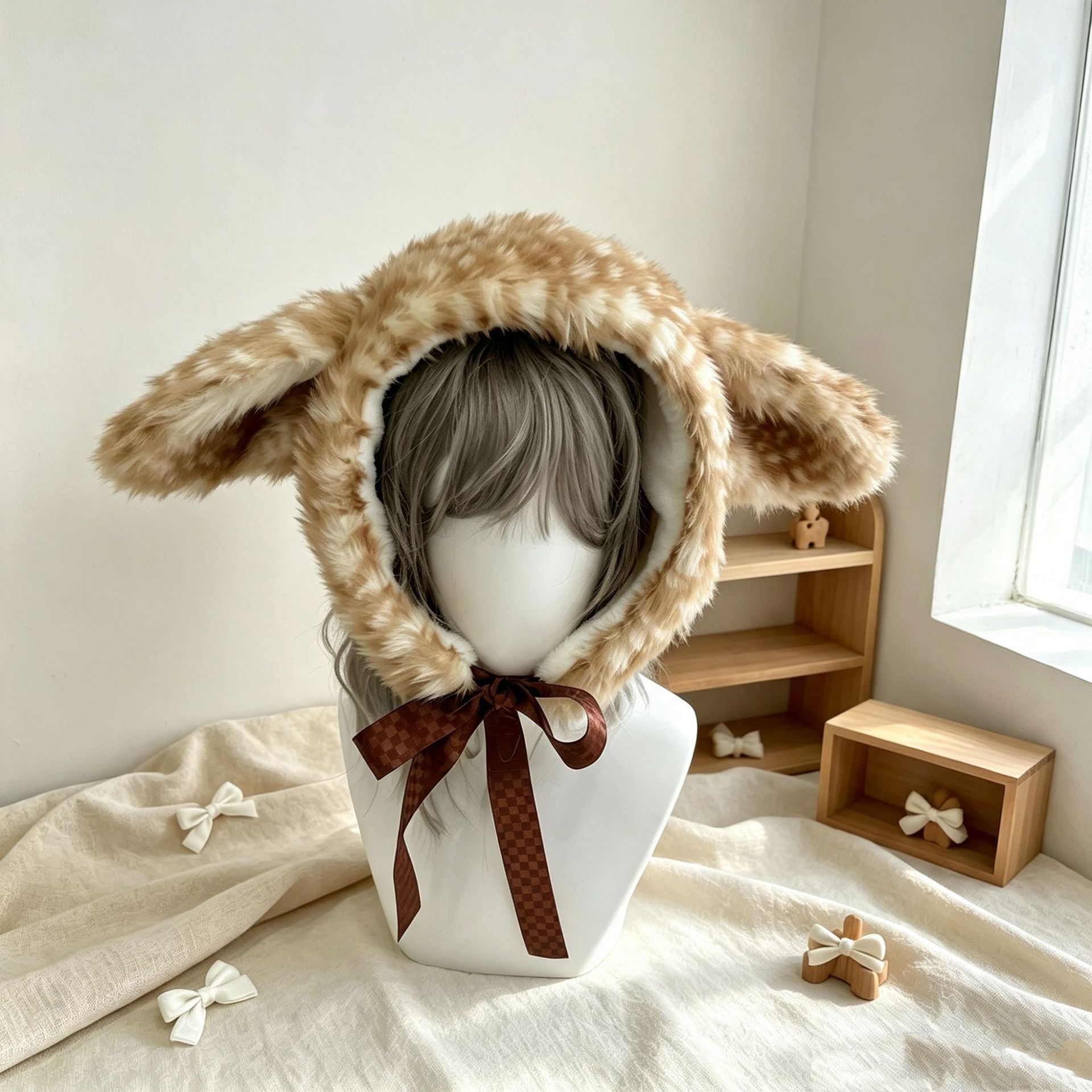 Winter Cycling Commute - Winter Elk Print Plush Earmuffs Cute